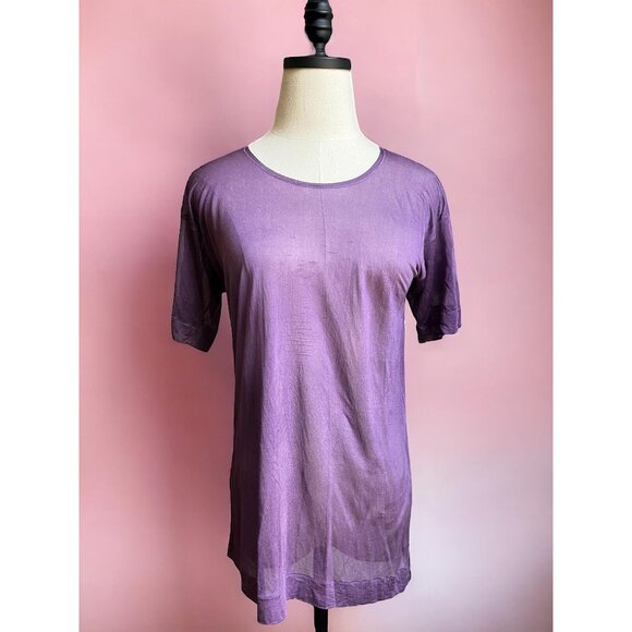 Vintage 90s Hand-Dyed Silk Tee | Purple Gray Grunge Wash | Soft Boxy Fit | S - Picture 4 of 10